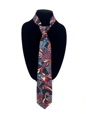 ✨Vintage Designer Collection Polyester Tie Abstract Floral Teal Red Made in USA✨
